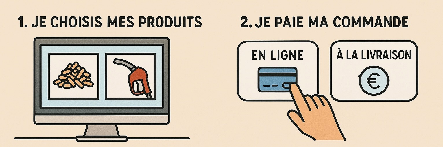 1 je choisis mes produits, 2 je paie ma commande